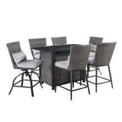 Living Accents Milano 7 Pc Black High Dining Fire Pit Set Gray